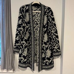 Soft Surroundings Bistro cardigan black white floral print thick knit medium
